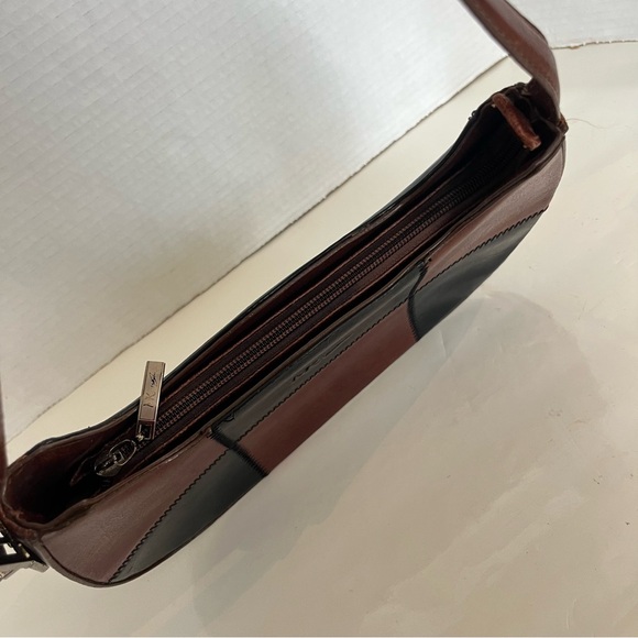 Vintage Y2K Patchwork Baguette Shoulder Bag Brown Black Faux Leather - Picture 6 of 12